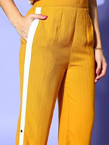 Image of PANIT Women Stylish Mustard Solid Slitted Trousers