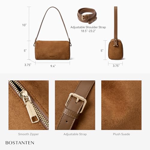 Image of BOSTANTEN Shoulder Bag for Women Suede Leather Crossbody Purse with 2 Strap