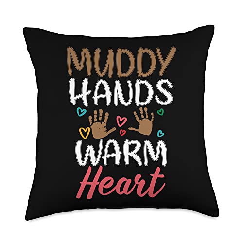 Muddy Hands Warm Heart Planter Throw Pillow