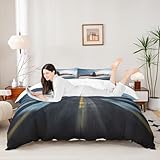 Kids Boys Airplane Duvet Cover Queen Blue Sky Aviation Aircraft Runway Bedding Set 3D Print Luxury Microfiber Modern Airplane Pattern Comforter Cover for Men Cool Bedspread Cover with 2 Pillow Shams