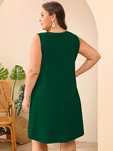 Image of AusLook Plus Size Womens Summer Dresses 2025 V Neck Sleeveless Sundresses with Pockets Beach Vacation Clothes
