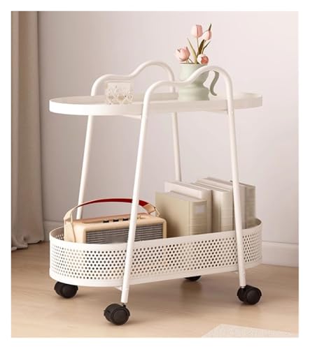 Genérico Carrito de Almacenamiento, Mesa Auxiliar de café for sofá, estantes organizadores de Almacenamiento móviles con cestas de Malla for Sala de Estar y Cocina(Milk)
