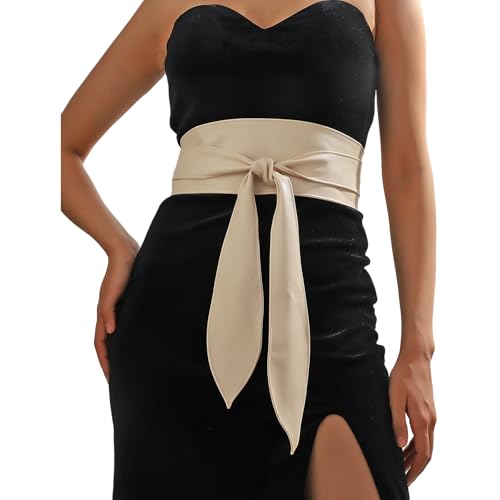 ANKOMINA Women's Soft Leather Bow Ribbon Waist Belt Fashion Obi Wrap Wide Cinch Waistband Knotted Belt for Dress2