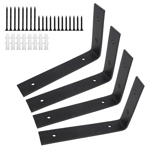 4 soportes de estante industriales resistentes en forma de L en ángulo recto para estante montado en la pared con tornillo y anclajes a juego (negro, 200 mm-100 mm, 4 unidades)