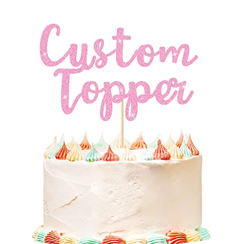 Personalized Cake Topper Birthday Cake Toppers 11 Colours Wedding Cake Topper with Any Text Age Glitter Double Sided Cake Decoration for Anniversary Baby Shower Graduation(Baby Pink)
