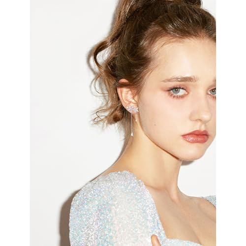 Dangle Earrings for Women Dainty Long Silver Chain Earrings Trendy Hypoallergenic CZ Flower Wrap Dangling Earrings Jewelry3