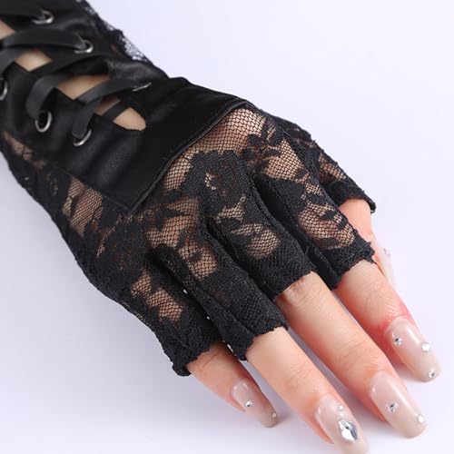 Guantes largos de encaje antideslizantes mangas sin dedos cómodas para disfraz 6