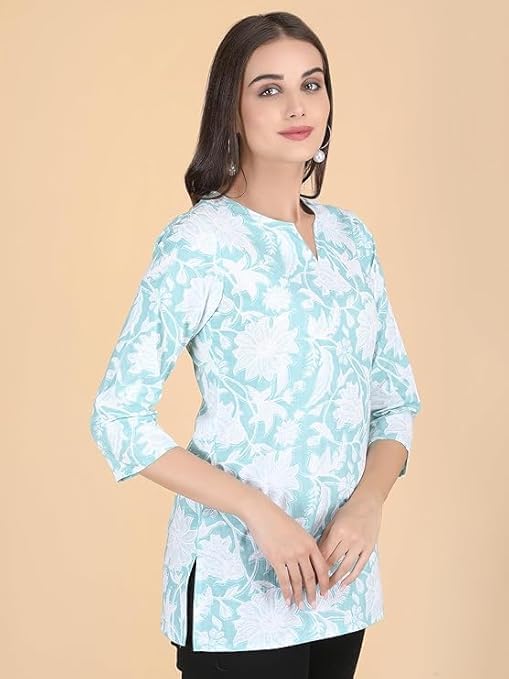 Traditional Cotton Print Kurta Office Short Kurti Tops Tunics for Women - Image 7