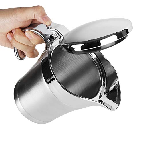 ShineMe Stainless Steel Gravy Boat Sauce Jug with Lid, 16oz Double Wall Insulated for Keeping Sauce Hot, Storage for Gravy or Cream, Apply for Home & Kitchen