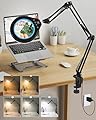 10X & 5X Magnifying Glass with Light, Ultra Long Swing Arm, 5 Colors & 10 Brightness, Real Glass Lens Large Magnifying Lamp for Craft Painting Workbench Jewelry Making Hobby Close Work (Blue)
