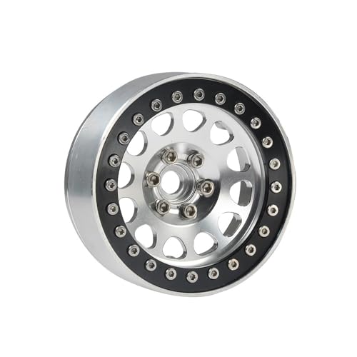 2.2インチビードロック ホイール リム ハブ Axial SCX10 D90 Wraith Traxxas TRX4 1/10 RC クローラー カー ホイール タイヤ アップグレード アクセサリー(Black Silver 1PCS)