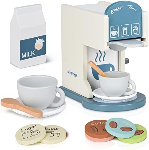 Play Kitchen Accessories Kids Wooden Coffee Maker Toy Espresso Machine Toddler Toy Kitchen Sets for Girls and Boys (Coffee Maker)