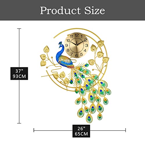 Fmtad Large Peacock Wall Clock Non-Ticking Silent, Creative Decorative Peacock Clock 3D Luxury Mid Century Big Peacock Wall Clocks For Living Room Bedroom Dining Room Decor #TOP4