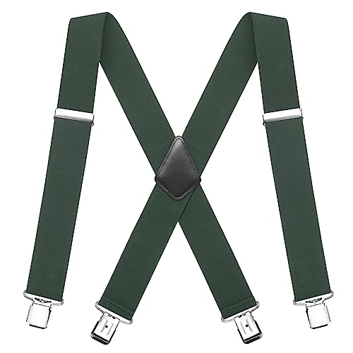 FACATH Men's Suspenders: Men for Braces X Shaped, Durable & Classic | Perfect for Formal & Casual Outfits, Tuxedo Suspenders Adjustable and Elastic Braces (Green)
