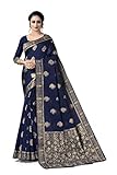 Vedant Vastram Banarasi & Kanjeevaram Sari en soie pour femme (Rukmani), bleu marine, free size