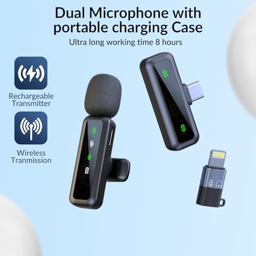 SILVER AUTUMN Wireless Lavalier Microphone for iPhone and Android Devices?Noise Reduction Lapel Mic for Recording, Lav Mic for Video Recording, Tiktok, YouTube, Vlog