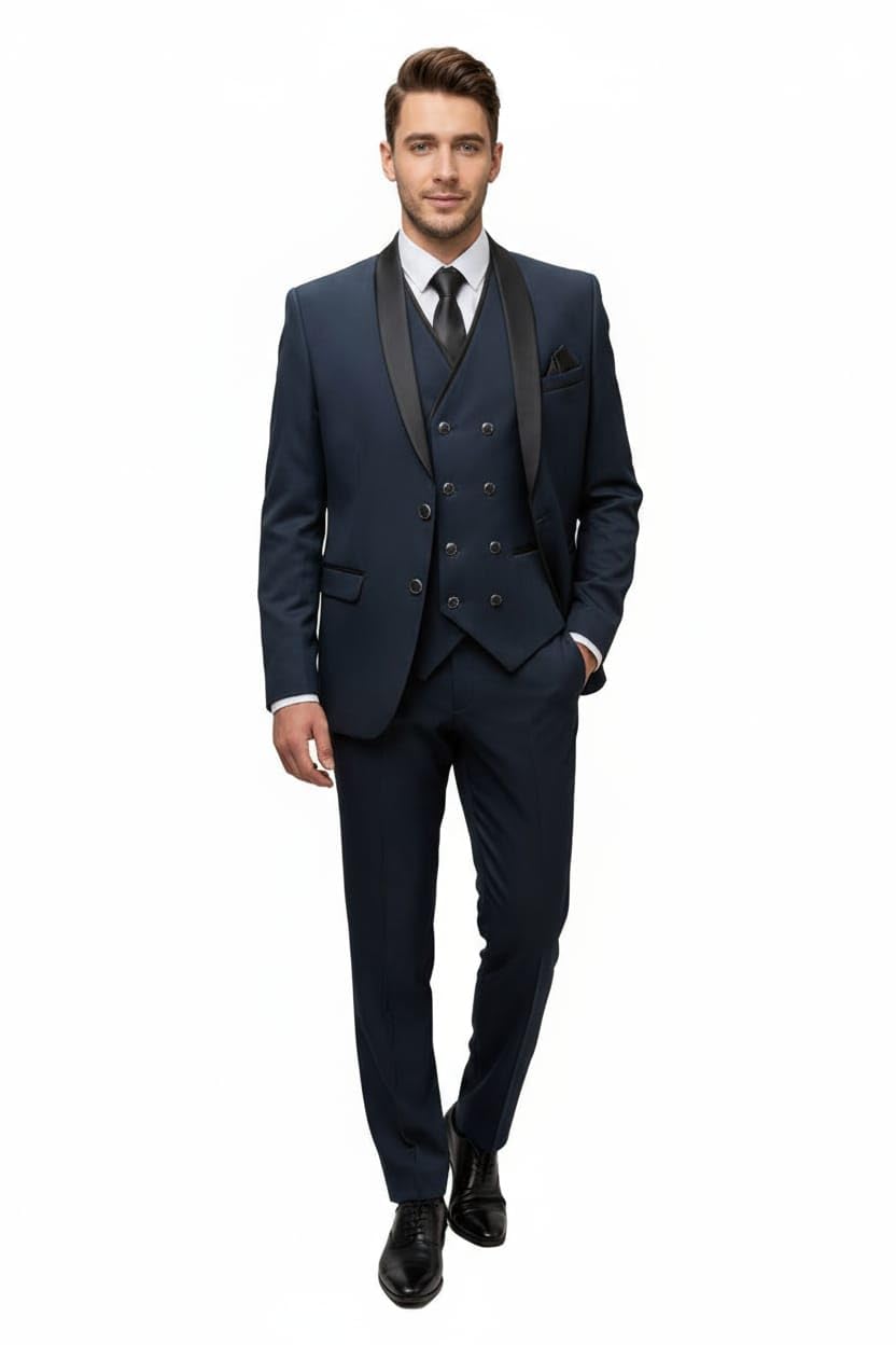 Solid Single Breasted Tuxedo 3Pc Suit Coat,Waistcoat,Trouser