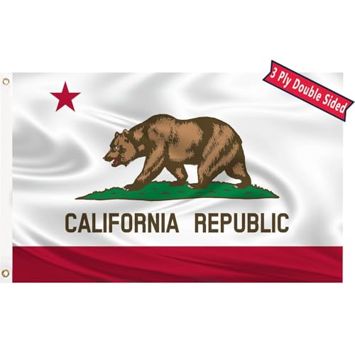 California Republic State Flag 3x5 Outdoor Double Sided State of California Flags 240D 3 Layers Polyester Sewing 4 Rows of Thread with Durable Canvas Header and Brass Grommets