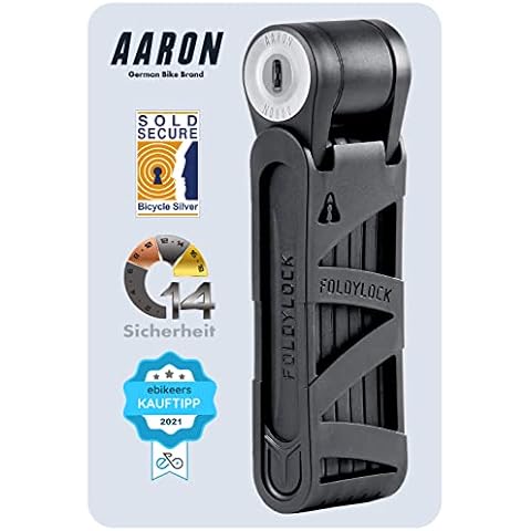 AARON Fahrradschloss - sicheres Faltschloss Stufe 14, patentiertes Hochsicherheitsschloss mit Halterung - leichtes Fahrrad schloss mit Schlüssel für E-Bike, Rennrad, Motorrad, MTB in schwarz Cover