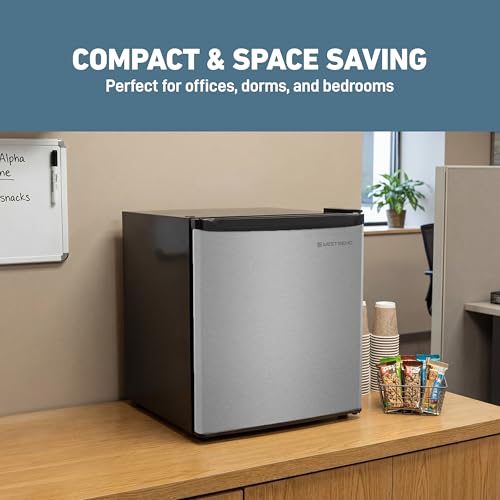 Image of West Bend Mini Fridge Compact Refrigerator for Home Office or Dorm, Auto Defrost with Reversible Door, Energy Star Rated, 1.6-Cu.Ft., Stainless Steel