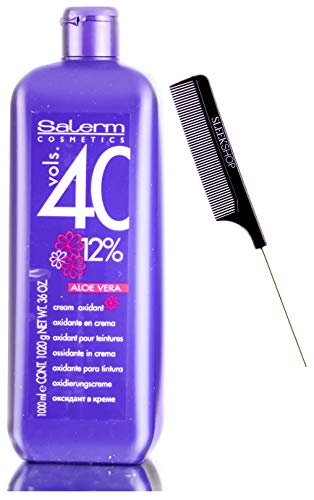 Salerm Cosmetics ALOE VERA Developer Cream Oxidant (w/Sleekshop Stinaface Comb) Hydrogen Peroxide Activator for Vision Hair Color Salermvision Haircolor Dye (40 Volume / 12% - 1000 ml)