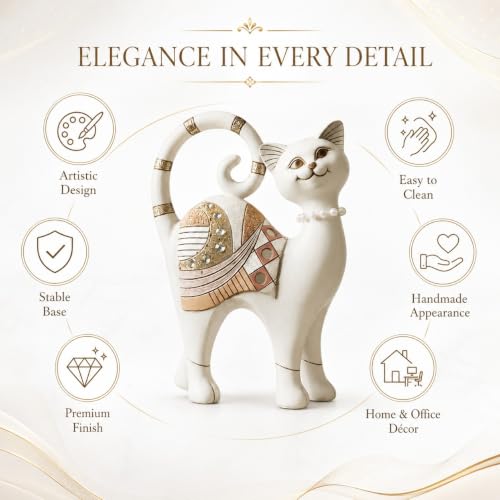 Image of ARMONIA Premium Cat Showpiece for Home Decor, Polystone Cat Figurine with Crystal, Pearl & Rose Gold Accents, Modern Animal Statue for Living Room, Office Table, Bedroom Shelf & Gift Item, 9.06 Inch