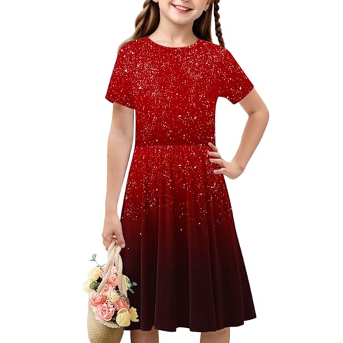 Fashion Dress for Girls Gradient Short Sleeve Splicing Ruffle Sundress Lightweight Fashion Elegant Pleated Dress2