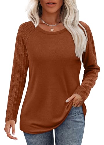 Image of OFEEFAN Long Sleeve Shirts for Womens Fall Fashion 2026 Crewneck Oversized Sweatshirt Tunic Tops to Wear with Leggings