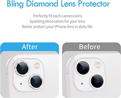 Image of Diamond Camera Lens Protector for iPhone 14 /14 Plus | Metal Ring Lens Guard | Scratch Resistant | HD Clear | Easy Install | Shock & Dust Protection Silver Diamond