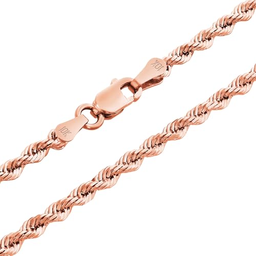 Nuragold 10k Real Rose Gold 2.5mm Rope Chain Diamond Cut Necklace (16