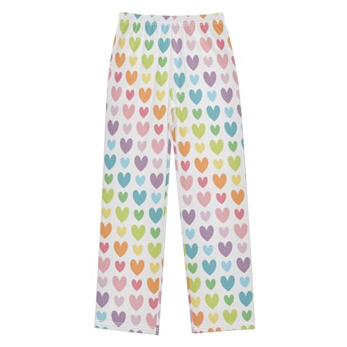 Rainbow Love Heart Print Boys Long Pants Soft Trousers Elastic Waist Kids Lounge Bottoms with Pockets S-XL - Main Image
