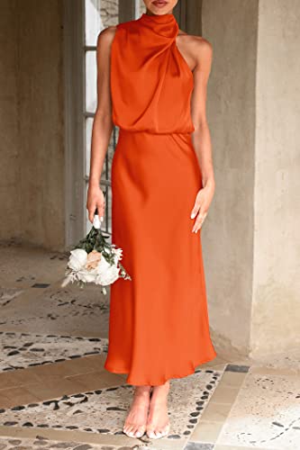 Image of PRETTYGARDEN Women's 2026 Summer Satin Dress Elegant Sleeveless Mock Neck Cocktail Party Maxi Dresses