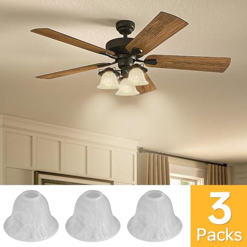 Image of Ceiling Fan Shade, Glass Shade Replacement Bell Mini Whtie Shade for Lamps, 4 Inch H x 6.3 Inch Diameter (Snowflake Plaster, 3-Pack)