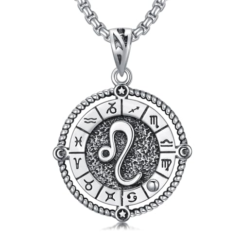 ROMANTICWORK Cadena de plata de ley 925 con colgante de signo del zodiaco, 12 unidades, para hombre y mujer, 22 mm x 22 mm, Plata esterlina, No es una piedra preciosa