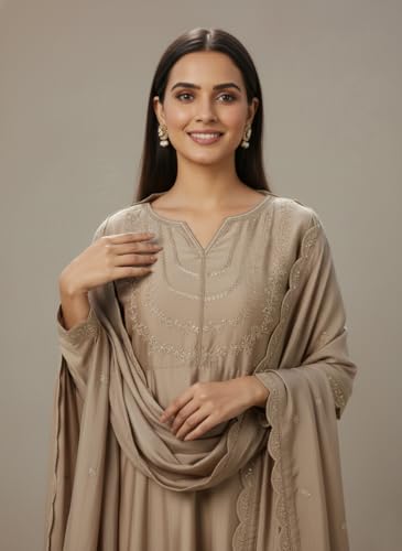 Image of Yashika Women's Silk Blend Embroidered Anarkali Kurta Set with Dupatta | Full Length Ethnic Wear for Women | Wedding