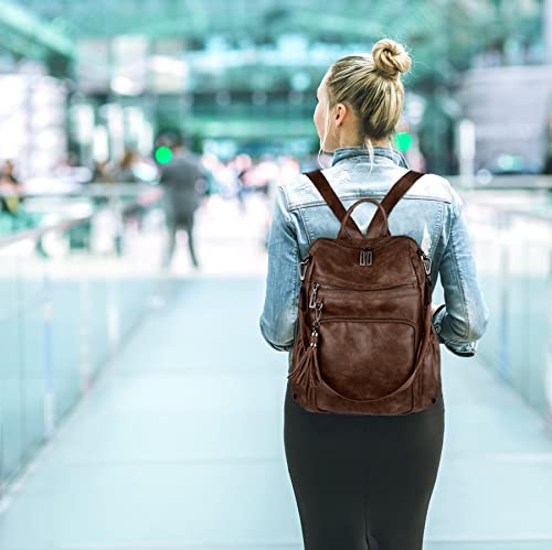 Image of UTO Women Backpack Purse Leather Vegan Ladies Fashion Designer Rucksack Convertible Travel Shoulder Bag with Tassel