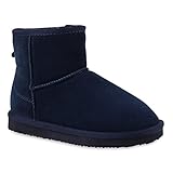 Damen Stiefeletten Leder Schlupfstiefel Boots Kostüm skostüm Indianer Fransen Squaw Pocahontas Schuhe 109644 Dunkelblau 38 Flandell