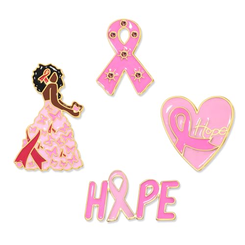 Image of Breast Cancer Awareness Pins Bulk Pink Ribbon Brooches for Women Faith Hope Lapel Pins Breast Cancer Awareness Jewelry Accessories Decorations Charity Public Fundraiser Supplies
