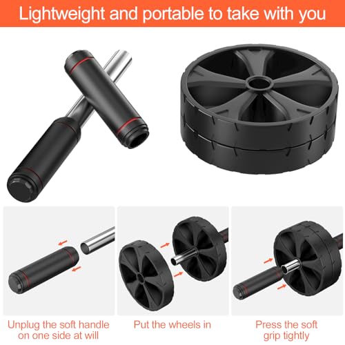 Rseuphiee Bauchroller, Bauchtrainer ab Roller, bauchmuskeltrainer ab wheel set mit Rutschfester, Bauchtrainer für Zuhause mit Kniematte, Ideal zum Trainieren Rücken Schultern und Bauchmuskeln