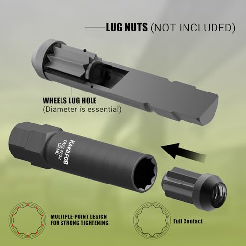 Image of 10 Spline Lug Nut Socket, Replacement for TA23-21 /22, Compatible with Bimecc 10 Spline Lug Key, for Removing 10 Point Lug Nut Key for Truck Large SUV with 13 /16 and 7 /8 Hex Drive, CR-MO