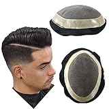 Mens Hair Replacement System for Men Unit Durable Poly Coating Toupee Fine Monofilament Fishing Line Real Gents Black Hair Human Hairpieces 8X10