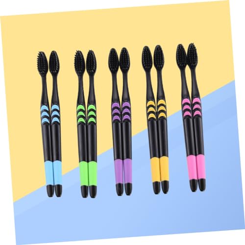 EXAOMBLE 10stücke Kohlezahnbürste Aus Holz Zahnbürsten Mit Bambuskohle Umweltfreundliche Zahnpflegebürste Mit Rutschfestem Griff Zahnbürsten Für Effektive Plaqueentfernung Und Gesundes Zahn – Bild 6