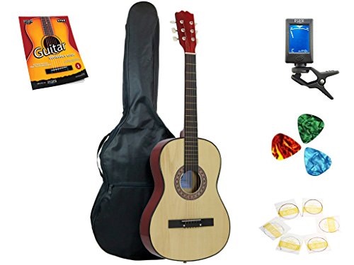 étoile Guitare acoustique 96,5 cm avec sac, accordeur, cordes, médiators et Beginner’s Guide, Naturel - Les Beatles, Paul McCartney, John Lennon, RIngo Starr, George Harrison étoile Guitare acoustique 96,5 cm avec sac, accordeur, cordes, médiators et Beginner's Guide, Naturel