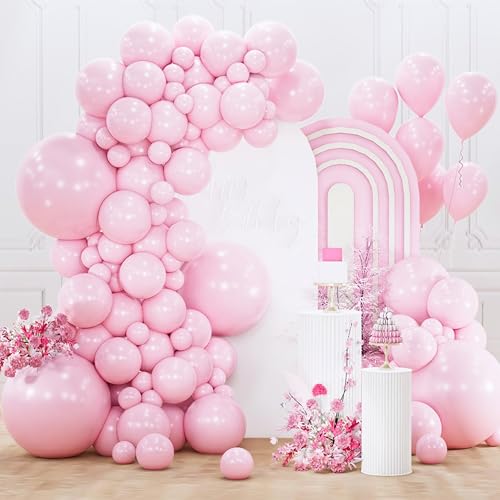 Image of PartyWoo Light Pink Balloons 155pcs Different Sizes of 18 12 10 5 Inch Pastel Pale Baby Pink Balloon Arch Kit Garland for Baby Shower Bachelorette Bridal Shower Birthday Party Decorations Pink-Y48