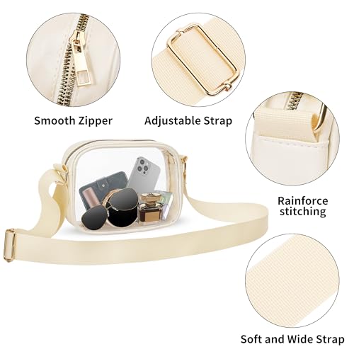 Image of VOROLO Stadium Approved Clear Crossbody Bag,Small See Through Purse Handbag with Adjustable Shoulder Strap for Sports Beige