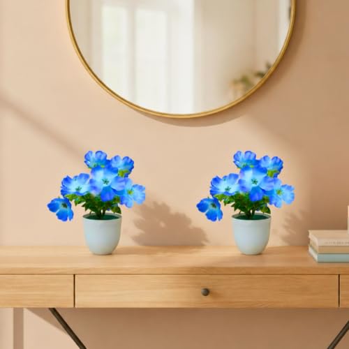 Image of fancymart Artificial Real Touch Flower Plant with Pot (Pack of 2), 16 cm Height, Decorative Faux Floral Plant for Home, Office, Living Room, Bedroom, Table & Shelf Decor