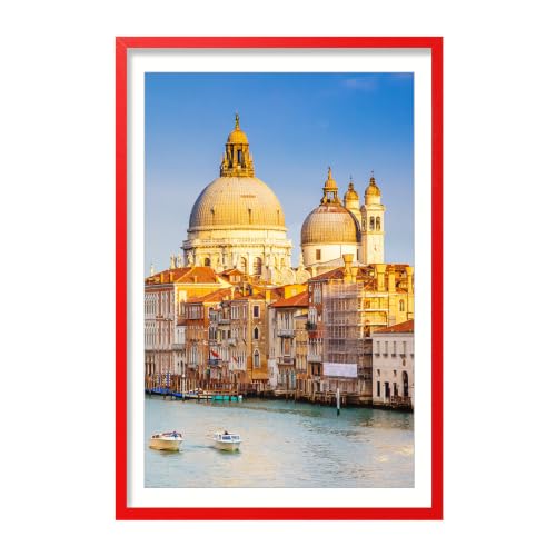 wyooxoo 27x40 Picture Frame Made of Solid Wood Red Photo Frames Display Pictures 24x36 with Mat or 27x40 Without Mat Colorful Frame For Horizontal Vertical Wall Mounting