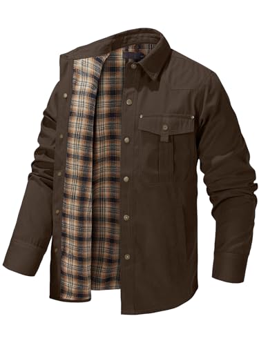 Jacket for Men Lightweight Long Sleeved Snap Flannel Lined Shirts Plaid Western Jackets2