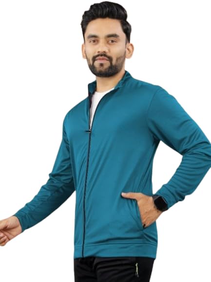 Image of Casual Jackets For Men's Solid Wind Cheater Jacket With Zipper Ribbed Waist And Ribbed Wrist Cuffs For Perfect Fit Casual And Sports Jacket