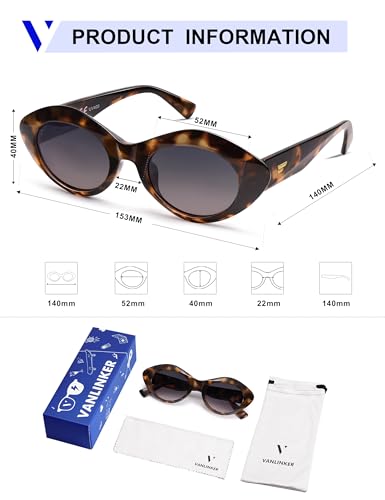 Image of VANLINKER Polarized Trendy Thick Oval Round Sunglasses for Women Retro Shades VL9825